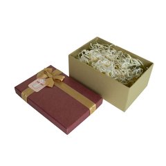 Подарункова коробка з бантом бордово-золота, S — 21,5×14,5×9,7 см
