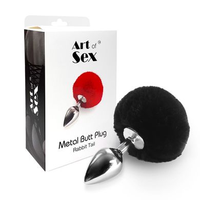 Металлическая анальная пробка М Art of Sex - Metal Butt plug Rabbit Tail, Черный