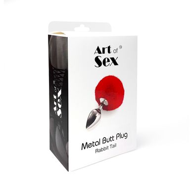 Металевий анальний затор М Art of Sex - Metal Butt plug Rabbit Tail, Чорний