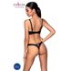 Комплект из экокожи Celine Bikini black L/XL — Passion: открытый бра с лентами, стринги со шнуровкой