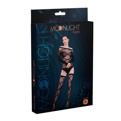 Комплект: боди и чулки Moonlight Model 06 Black, длинные рукава, рисунок в виде лифа, силуэтный рису