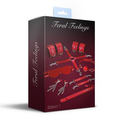 Набор Feral Feelings BDSM Kit 7 Red, наручники, поножи, коннектор, маска, паддл, кляп, зажимы