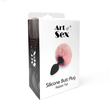 Силіконова анальна пробка М Art of Sex - Silicone Bunny Tails Butt plug Pink, діаметр 3,5 см