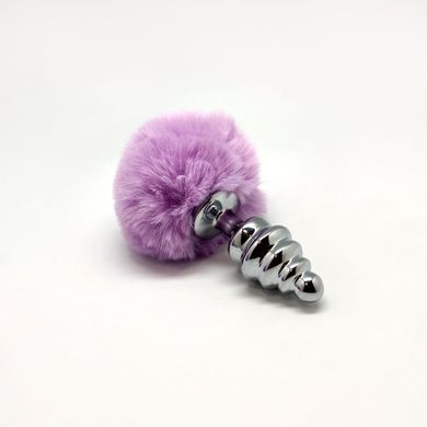 Металева анальна пробка Кролячий хвостик Alive Fluffy Twist Plug M Purple, діаметр 3,4 см