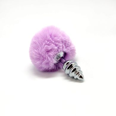 Металева анальна пробка Кролячий хвостик Alive Fluffy Twist Plug S Purple, діаметр 2,9 см