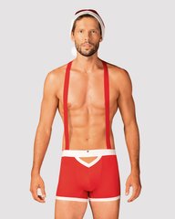 Мужской эротический костюм Санта-Клауса Obsessive Mr Claus 2XL/3XL, боксеры на подтяжках, шапочка с