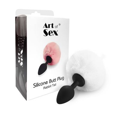 Силиконовая анальная пробка М Art of Sex - Silicone Bunny Tails Butt plug, цвет Белый, диаметр 3,5 с