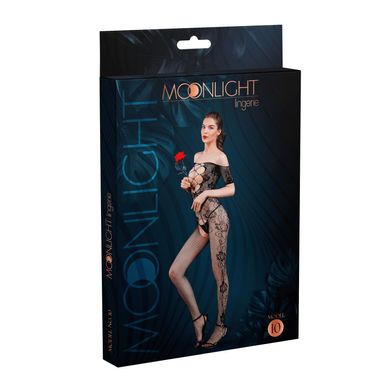 Бодистокинг с доступом Moonlight Model 10 Black, имитация шнуровки, цветочный декор, открытые плечи