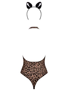 Еротичний костюм леопарда Obsessive Leocatia teddy S/M, боді, обруч з вушками