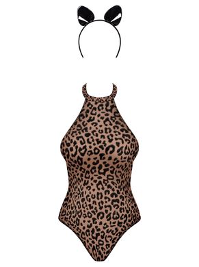 Еротичний костюм леопарда Obsessive Leocatia teddy L/XL, боді, обруч з вушками