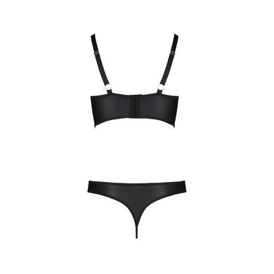 Комплект з екошкіри з люверсами та ремінцями Malwia Bikini black L/XL — Passion, бра та трусики