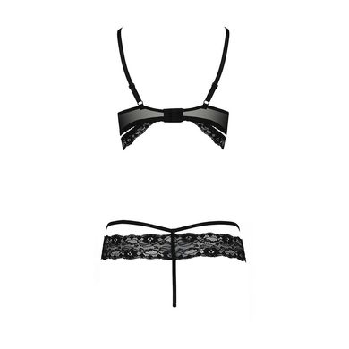 Комплект белья SARIA SET OpenBra black L/XL - Passion Exclusive: стрэпы: откртый лиф, стринги