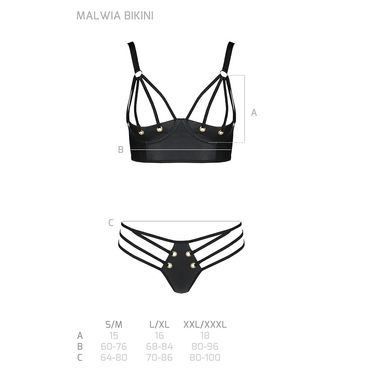 Комплект из эко-кожи с люверсами и ремешками Malwia Bikini black L/XL — Passion, бра и трусики