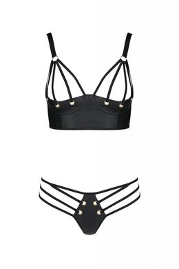 Комплект з екошкіри Passion Malwia Bikini 4XL/5XL black, з люверсами та ремінцями, бра, трусики