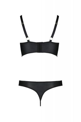 Комплект з екошкіри Passion Malwia Bikini 6XL/7XL black, з люверсами та ремінцями, бра, трусики