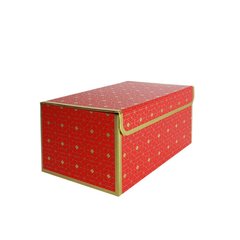 Подарункова коробка червона з золотим геометричним малюнком, L — 25,3×18×13,5 см