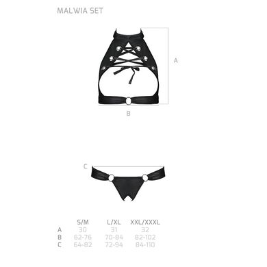 Комплект: открытый топ и трусики из эко-кожи с люверсами Malwia Set with Open Bra black L/XL — Passi