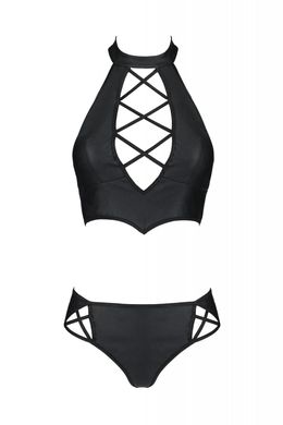 Комплект из эко-кожи Nancy Bikini black 6XL/7XL - Passion, бра и трусики с имитацией шнуровки