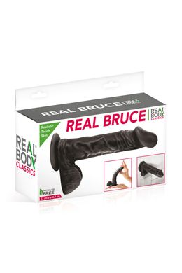 Фалоімітатор на присосці Real Body — Real Bruce Black, TPE, діаметр 4,2 см