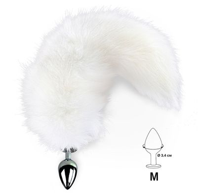 Металлическая анальная пробка с хвостом из натурального меха Art of Sex size M White fox