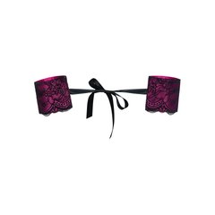 Атласні наручники-манжети на стрічках Obsessive Roseberry cuffs, pink, прикрашені мереживом