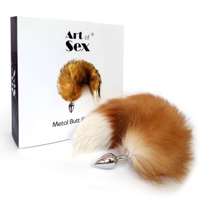 Металлическая анальная пробка с хвостом из натурального меха Art of Sex size M Red fox