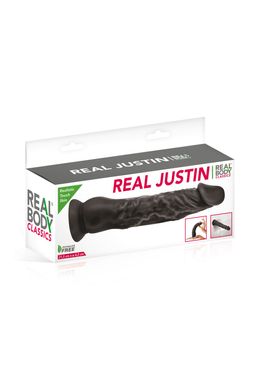 Фалоімітатор із присоскою Real Body — Real Justin Black, TPE, діаметр 4,2 см