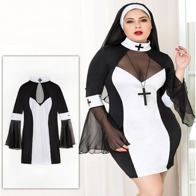 Эротический костюм монашки JSY «Грешница Лола» Plus Size Black, платье, крест, апостольник