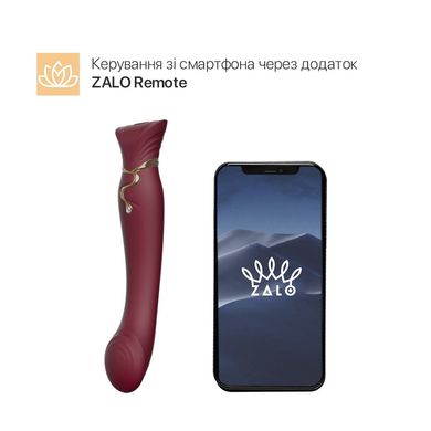 Смартвибратор 3в1 Zalo — Queen Wine Red, пульсирующая жемчужина и вакуум, кристалл Swarovski
