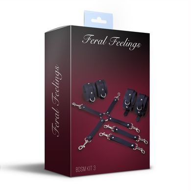 Набор для БДСМ 3 в 1 Feral Feelings BDSM Kit 3 Black, black, наручники, поножи, крестовина