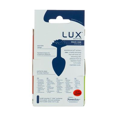 Металлическая анальная пробка Lux Active с розой - Rose Anal Plug - Black, вибропуля в подарок