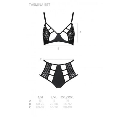 Комплект из эко-кожи: бюстгальтер и трусики с перфорацией Tamaris Set black L/XL — Passion