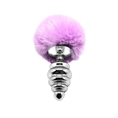 Металлическая анальная пробка Кроличий хвостик Alive Fluffy Twist Plug L Purple, диаметр 3,8 см