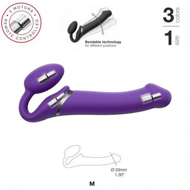 Безремінний страпон з вібрацією Strap-On-Me Vibrating Violet M, діаметр 3,3 см, пульт ДК, регульован