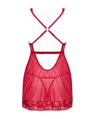 Прозрачная сорочка бэби-долл Obsessive Lacelove babydoll & thong XS/S Red, кружево, стринги