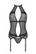 Корсет з пажами Passion SATARA CORSET L/XL black, стрінги, мереживо, застібки спереду та ззаду
