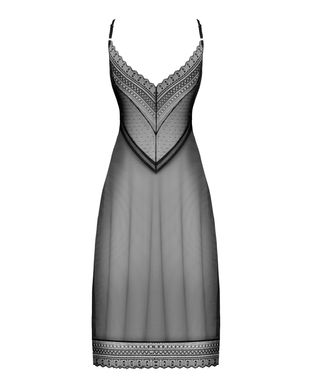 Напівпрозора довга сорочка Obsessive Estiqua chemise XL/2XL, чорний, асиметричний крій