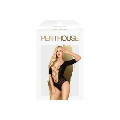 Боди Penthouse Salute Me XL Black, имитация шнуровки на спине и декольте, геометрическое плетение