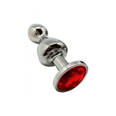 Металева анальна пробка Wooomy Lollypop Double Ball Metal Plug Red M, діаметр 3,1 см, довжина 9,4 см