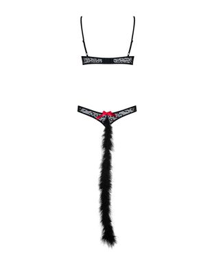 Еротичний костюм гепарду Obsessive Gepardina 3 pcs costume S/M, чорний, хутряне оздоблення, монокіні