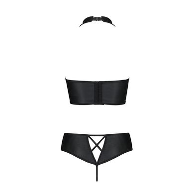 Комплект з еко-шкіри Nancy Bikini black S/M - Passion, бра та трусики з імітацією шнурівки