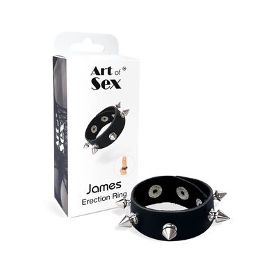 Ерекційне кільце з шипами з натуральної шкіри Art of Sex - James, колір Чорний
