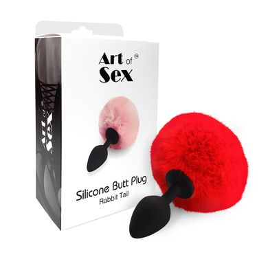 Силиконовая анальная пробка М Art of Sex - Silicone Butt plug Rabbit Tail, Красный