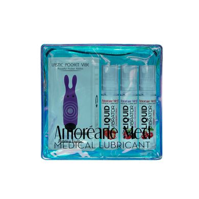 Набор из 3-х вкусов стимулирующего лубриканта Amoreane Med (3×10мл) и вибропули Adrien Lastic Purple