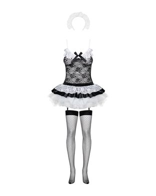 Еротичний костюм покоївки зі спідницею Obsessive Housemaid 5 pcs costume L/XL, чорно-білий, топ з пі