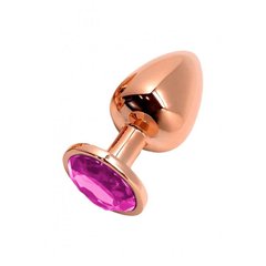 Металева анальна пробка Wooomy Tralalo Rose Gold Metal Plug Magenta M, діаметр 3,4 см, довжина 8 см