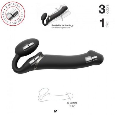 Безремінний страпон з вібрацією Strap-On-Me Vibrating Black M, діаметр 3,3 см, пульт ДК, регульовани