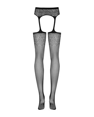 Сетчатые чулки-стокинги с цветочным рисунком Obsessive Garter stockings S207 S/M/L, черные, имитация