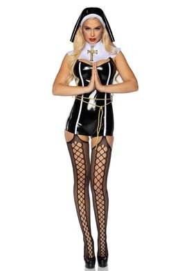 Виниловый костюм монашки Leg Avenue Sinful Sister M, комбинезон, воротник, пояс, головной убор