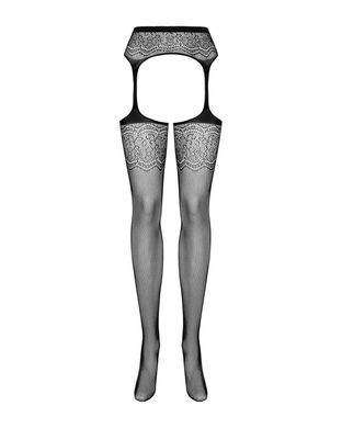 Сетчатые чулки-стокинги с цветочным рисунком Obsessive Garter stockings S207 XL/XXL, черные, имитаци
